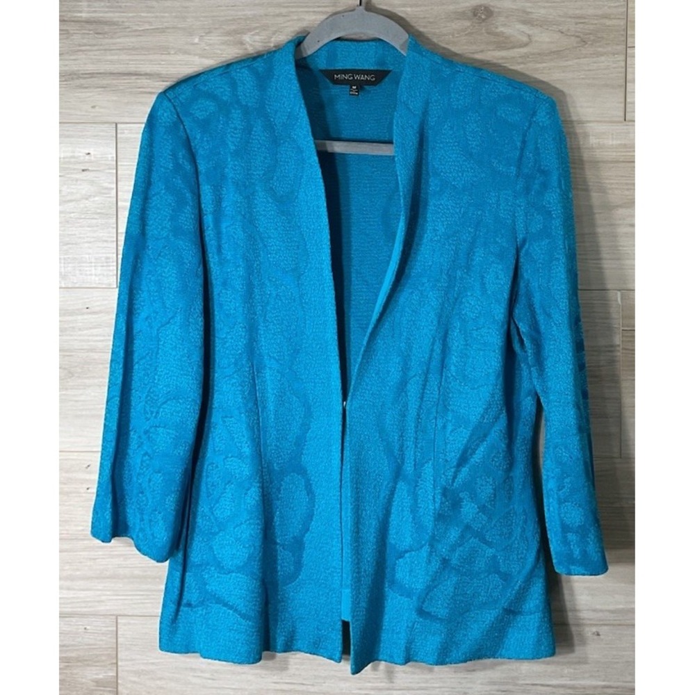 Ming Wang Mesh Textured Knit Jacket Cardigan Sweater Medium Luxury Office
